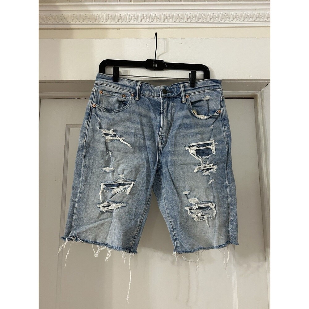 American Eagle Outfitters Men's Blue Distressed Denim Dad Shorts Jorts Size 31